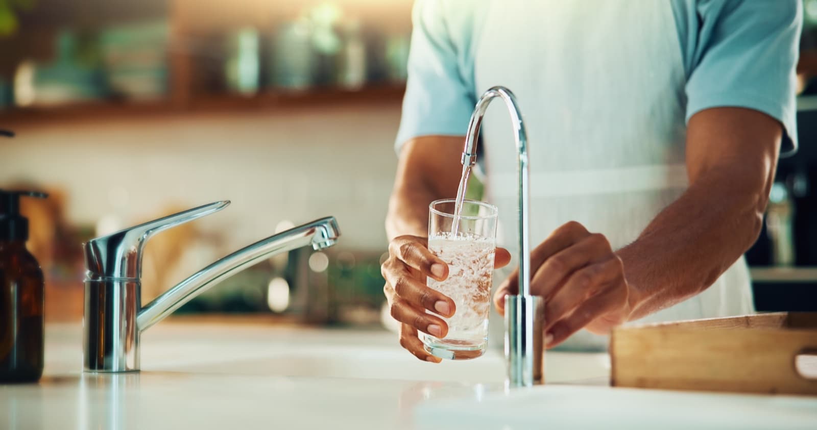Clean water filling glass