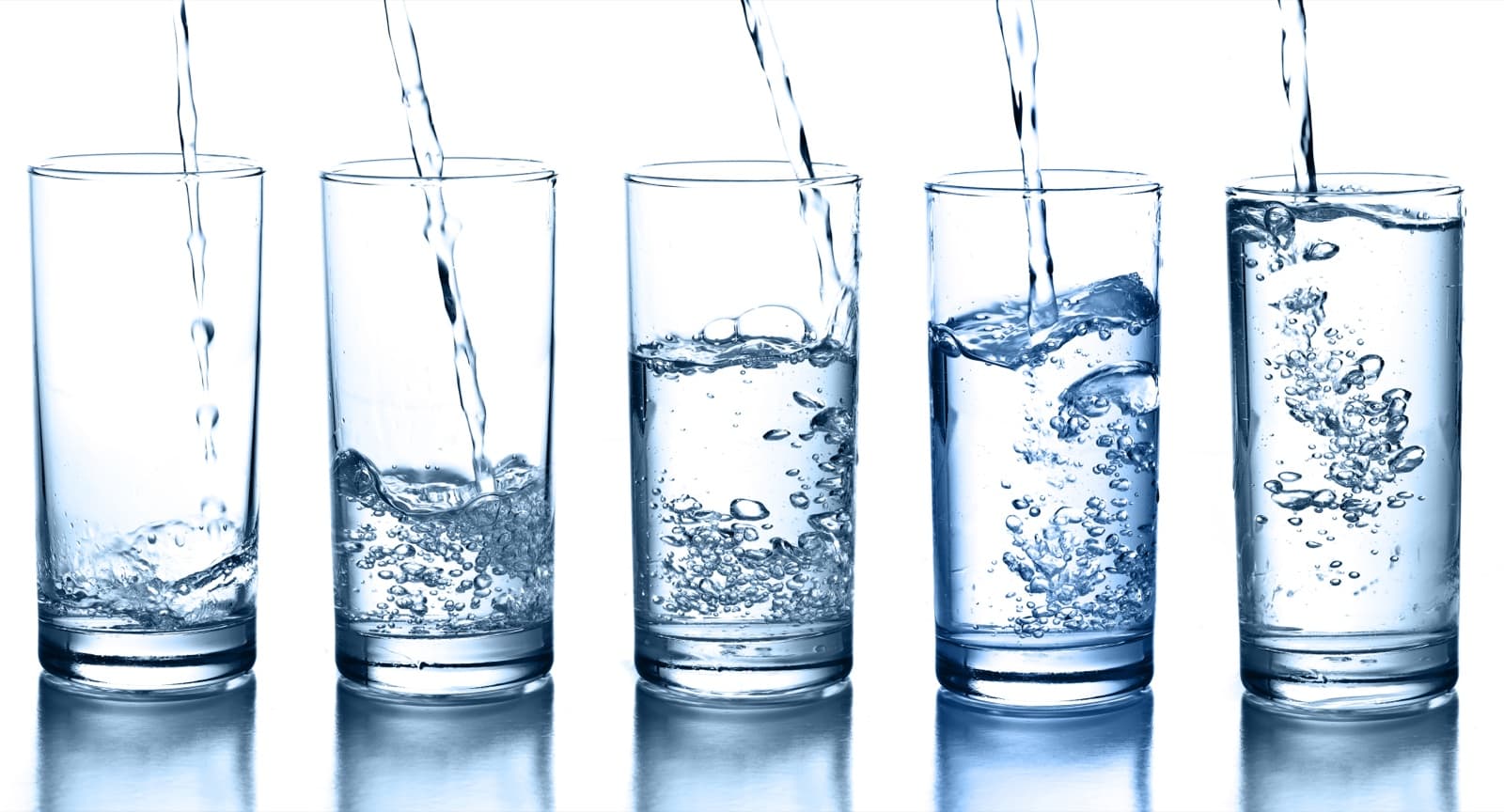 Clean water filling glasses